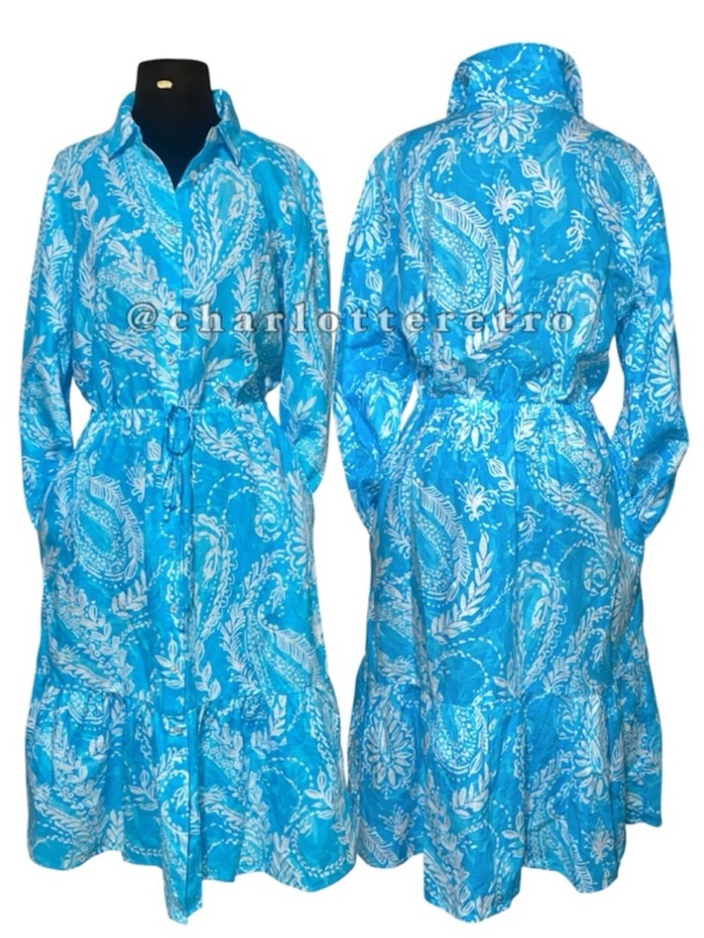 $119 Talbots • Brushed Paisley Button Down Shirt Dress w Pockets